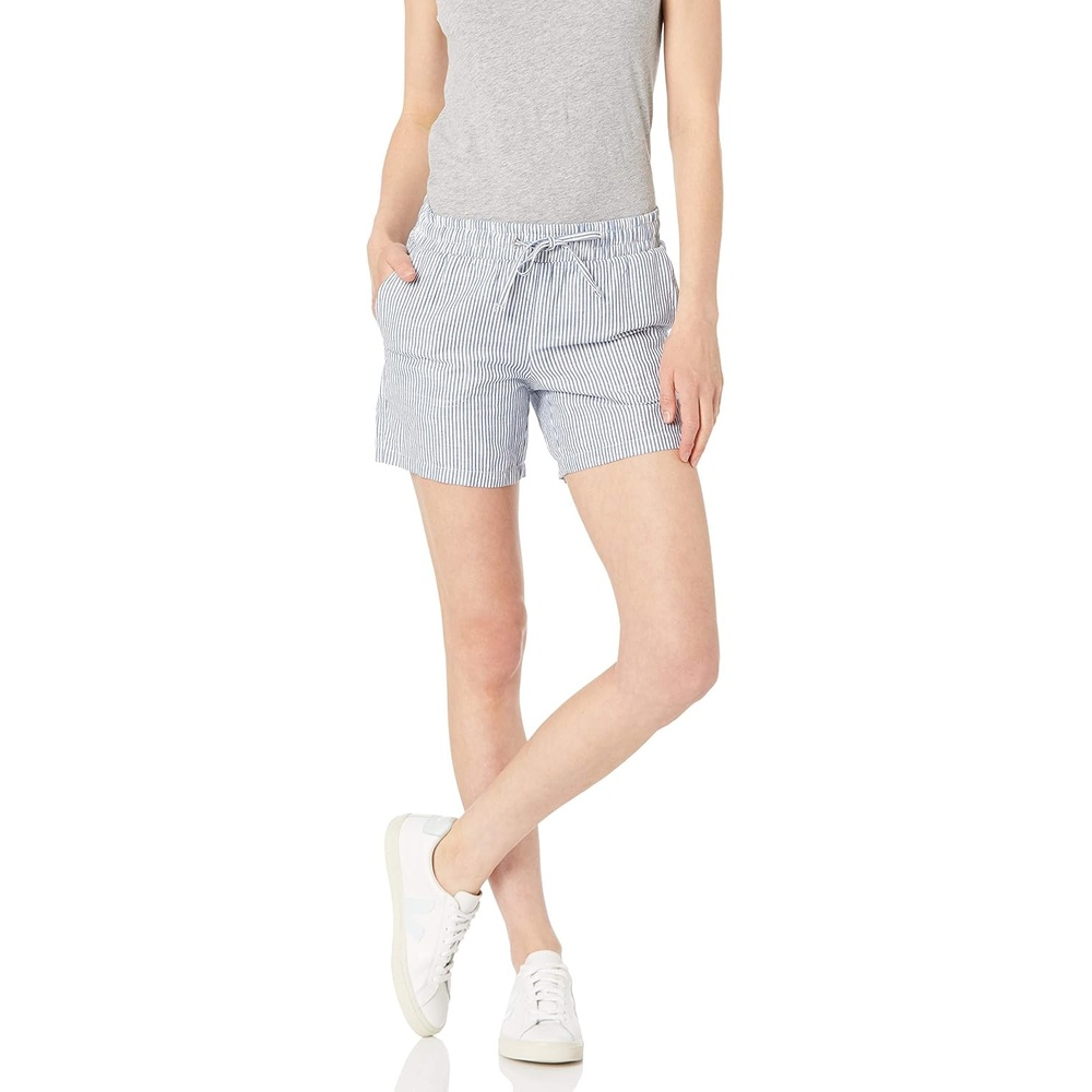 image:imageAmazon Essentials Womens 5 Inseam Drawstring Linen Blend Shorts with Elastic Waist Available in Plus SizeWhite Stripe
