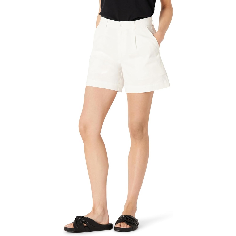 image:imageAmazon Essentials Womens HighRise RelaxedFit Aline Elastic Back ShortsWhite
