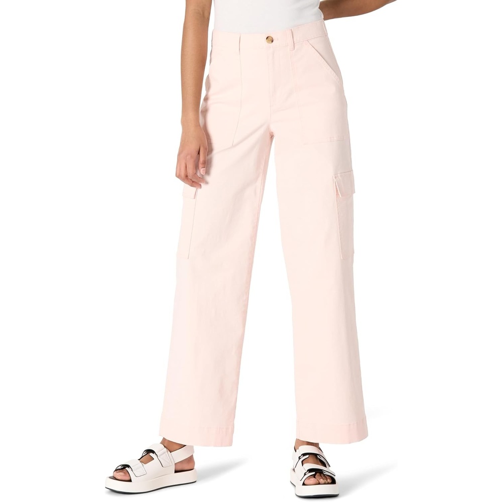 image:imageAmazon Essentials Womens HighRise RelaxedFit Stretchy FullLength Cargo PantsLight Pink