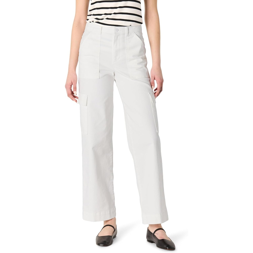 image:imageAmazon Essentials Womens HighRise RelaxedFit Stretchy FullLength Cargo PantsWhite