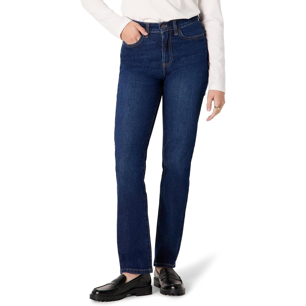 image:imageAmazon Essentials Womens HighRise Straight Leg JeanDark Shadow Wash