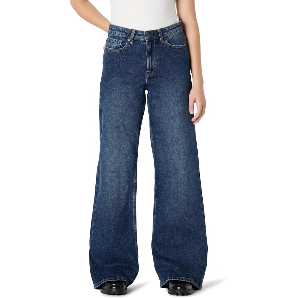 image:imageAmazon Essentials Womens HighRise Wide Leg Crop JeansStone Dark Wash