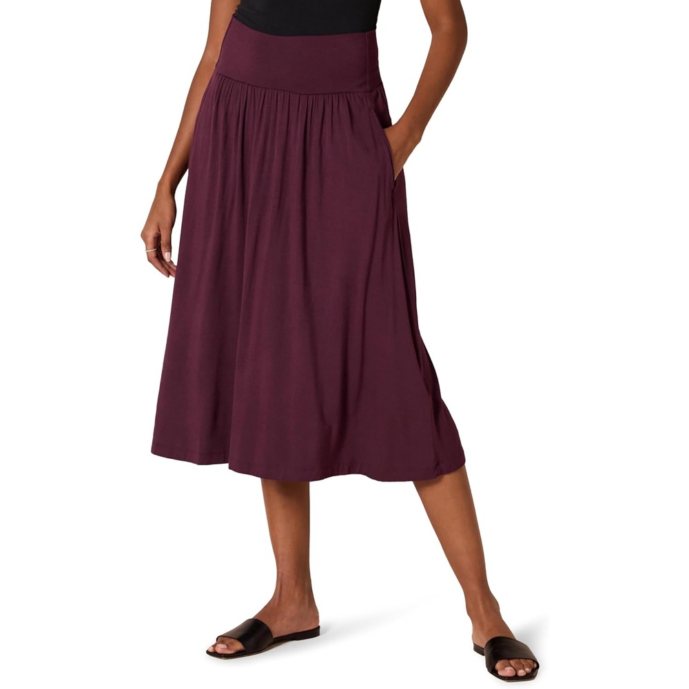 image:imageAmazon Essentials Womens Jersey Pull On Midi Length SkirtBurgundy