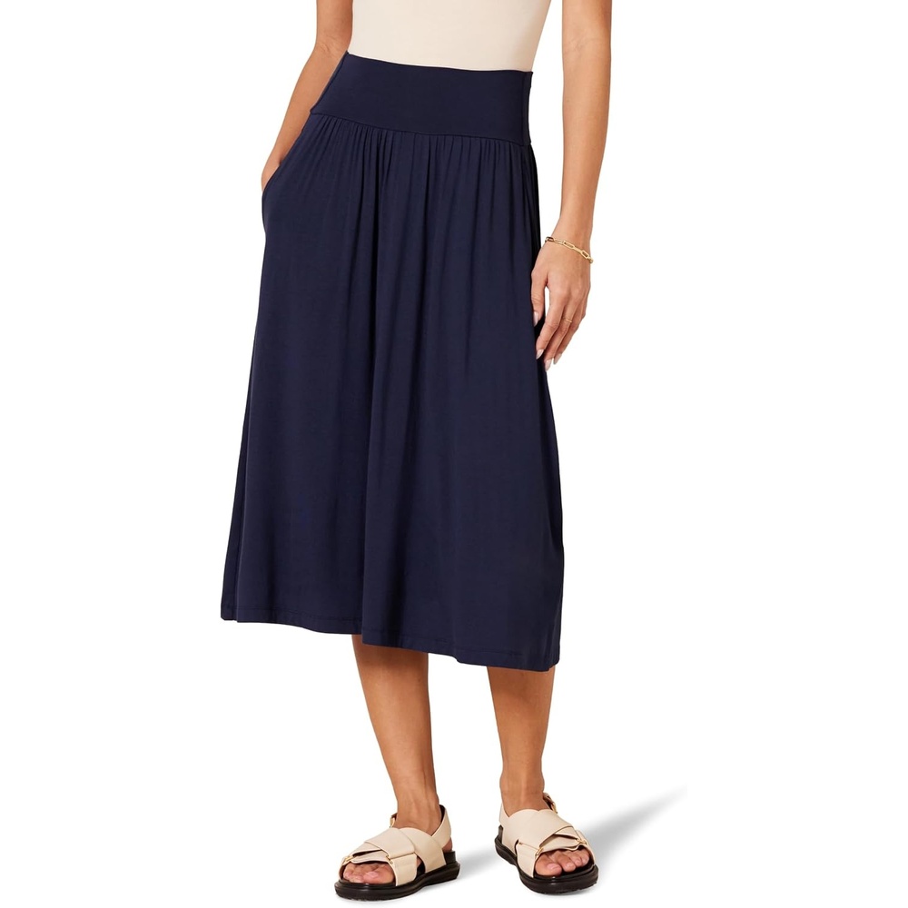 image:imageAmazon Essentials Womens Jersey Pull On Midi Length SkirtNavy