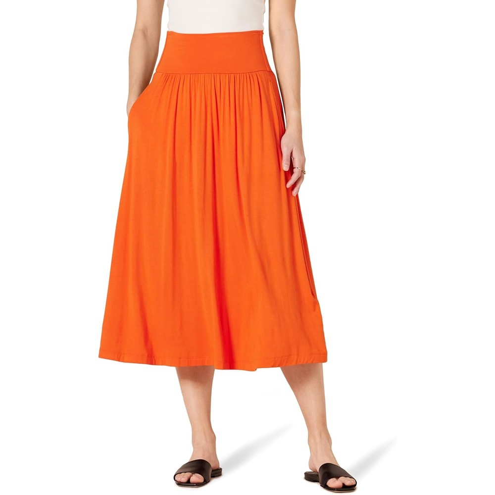 image:imageAmazon Essentials Womens Jersey Pull On Midi Length SkirtOrange
