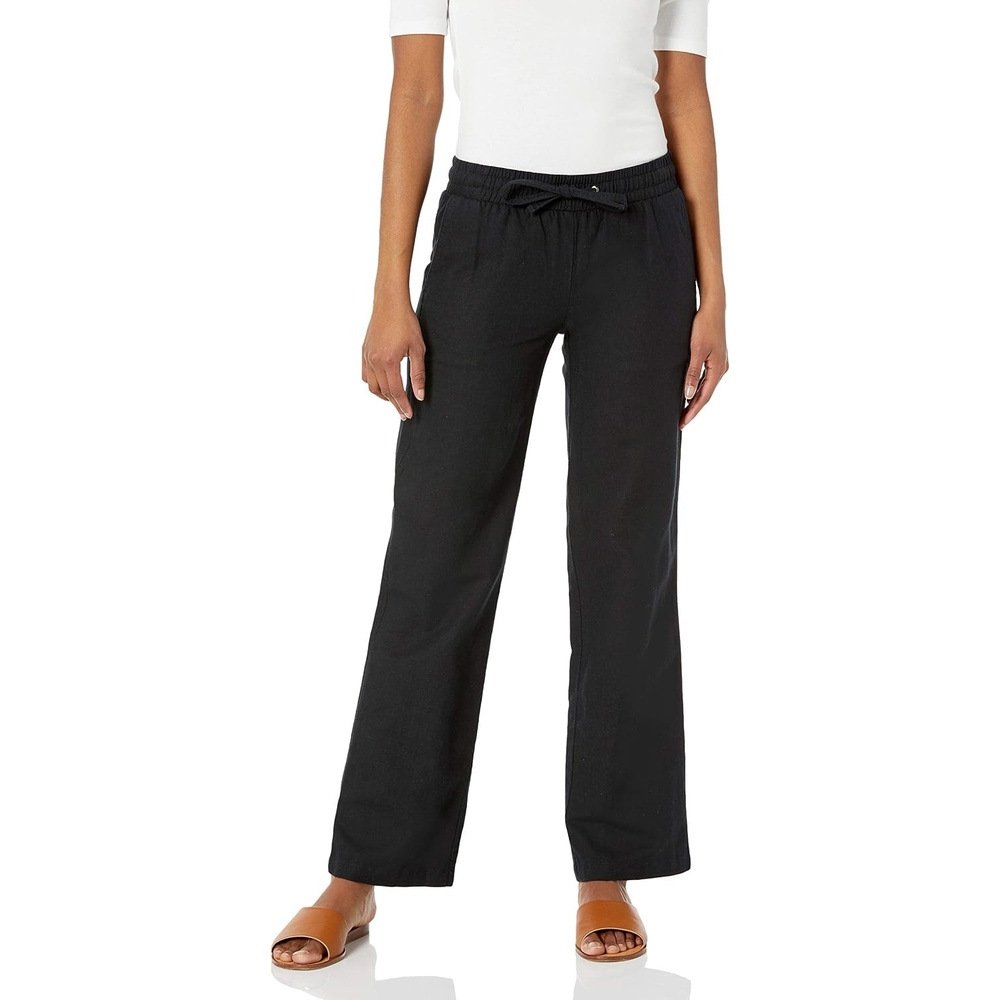 image:imageAmazon Essentials Womens Linen Blend Drawstring Relaxed Fit Wide Leg Pants Available in Plus SizeBlack