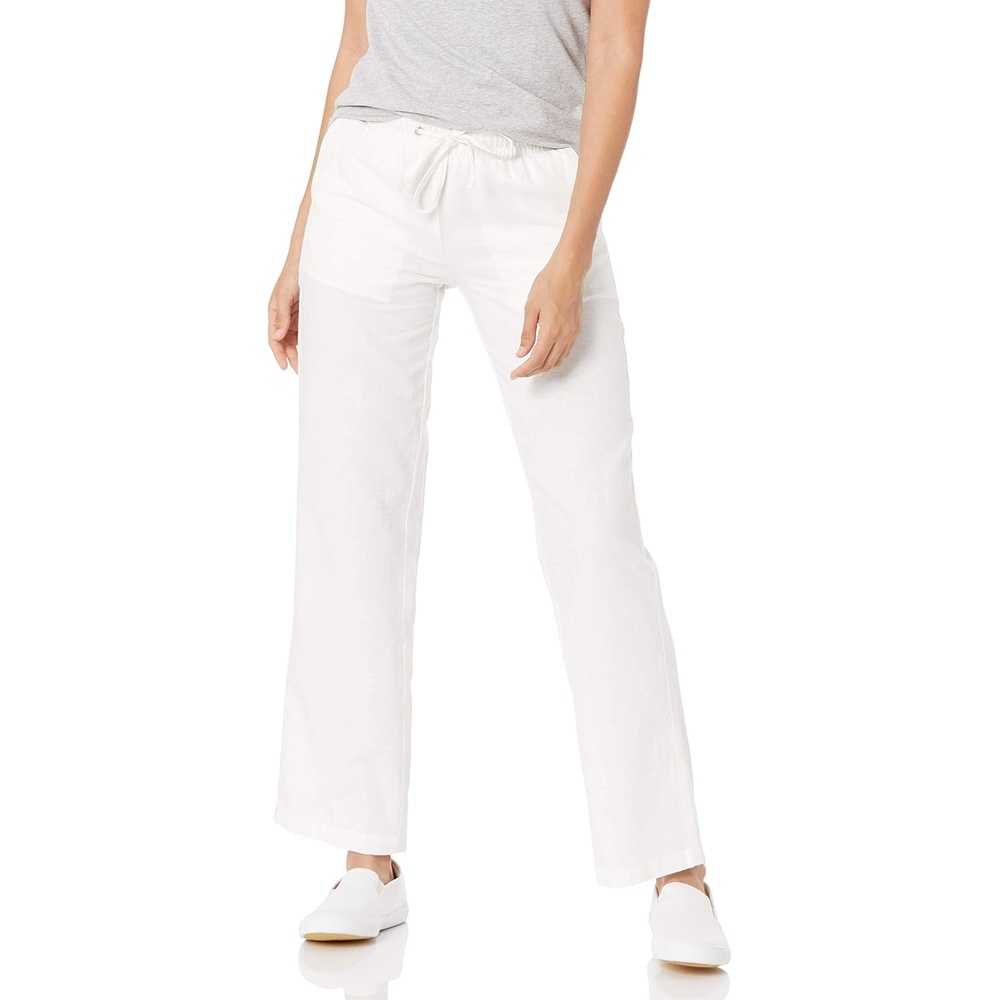 image:imageAmazon Essentials Womens Linen Blend Drawstring Relaxed Fit Wide Leg Pants Available in Plus SizeBright White