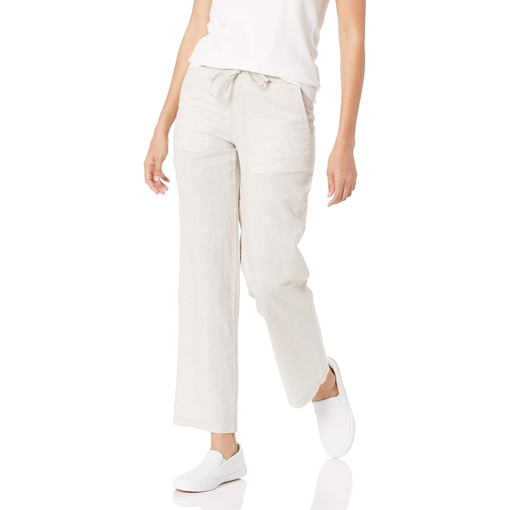image:imageAmazon Essentials Womens Linen Blend Drawstring Relaxed Fit Wide Leg Pants Available in Plus SizeEcru