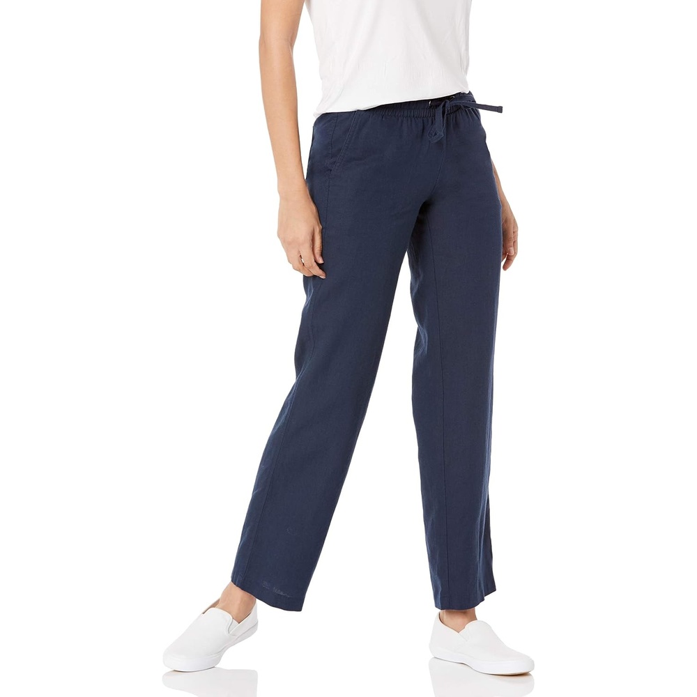image:imageAmazon Essentials Womens Linen Blend Drawstring Relaxed Fit Wide Leg Pants Available in Plus SizeNavy