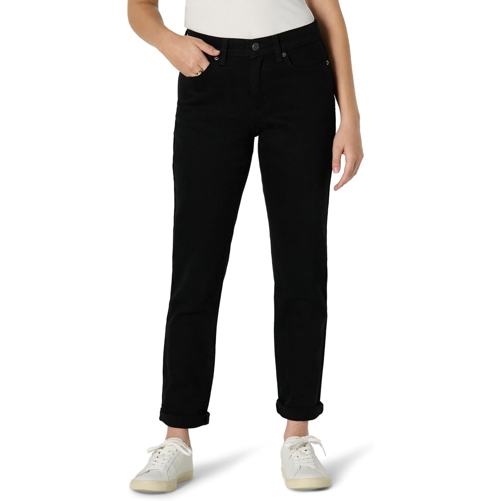 image:imageAmazon Essentials Womens Low Stretch MidRise ClassicRoll Boyfriend Crop JeansBlack