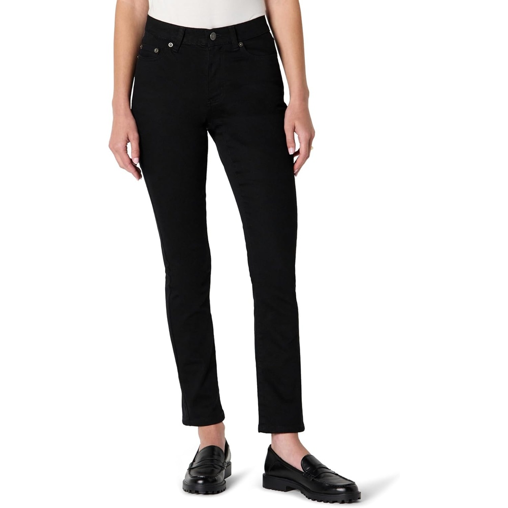 image:imageAmazon Essentials Womens Medium Stretch SlimFit MidRise Straight Leg JeansBlack