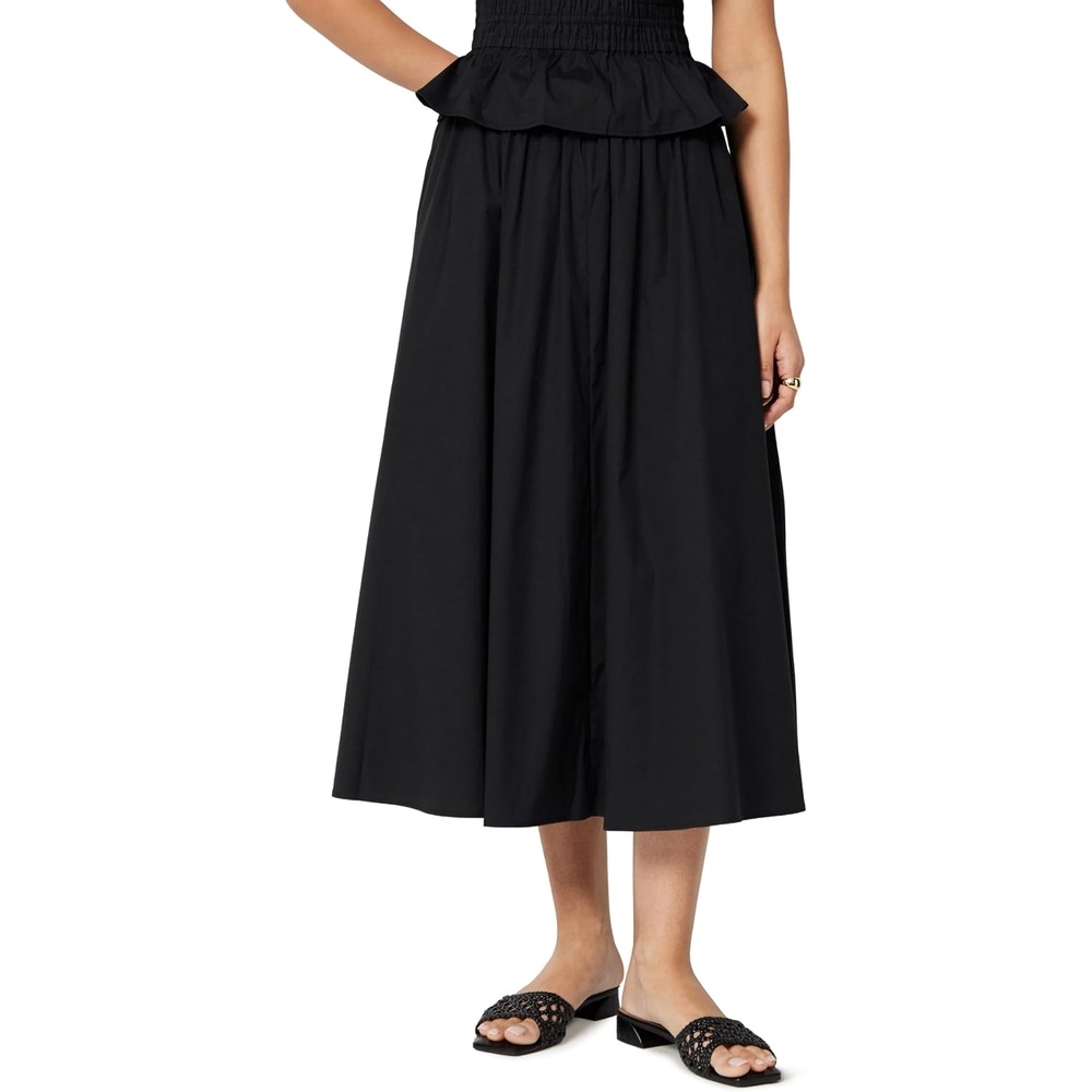 image:imageAmazon Essentials Womens MidRise ALine Cotton Stretch Poplin Midi Skirt with Elastic WaistBlack
