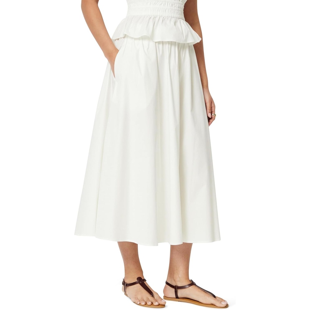 image:imageAmazon Essentials Womens MidRise ALine Cotton Stretch Poplin Midi Skirt with Elastic WaistBright White