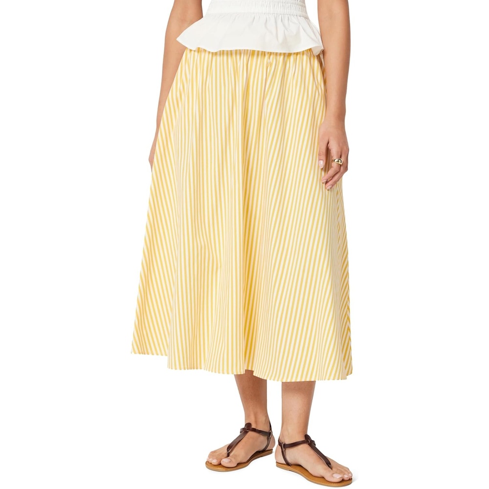 image:imageAmazon Essentials Womens MidRise ALine Cotton Stretch Poplin Midi Skirt with Elastic WaistGolden Yellow Even Stripe