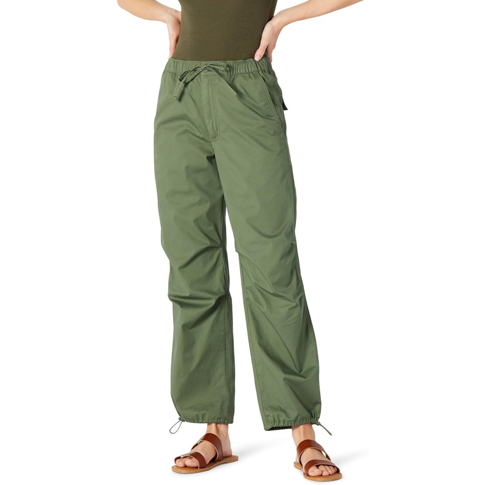 image:imageAmazon Essentials Womens MidRise Baggy LooseFit WideLeg Parachute PantsDark Olive