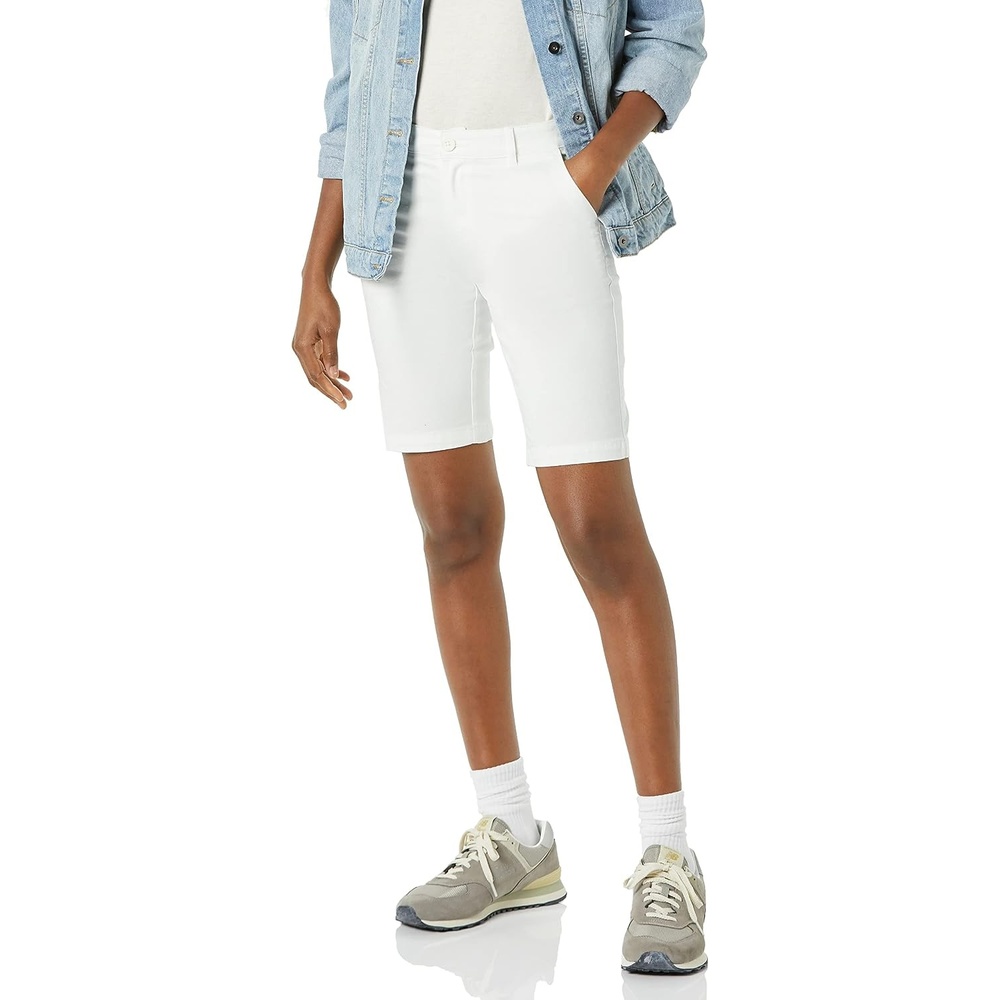 image:imageAmazon Essentials Womens MidRise SlimFit 10 Inseam Bermuda Chino ShortsWhite