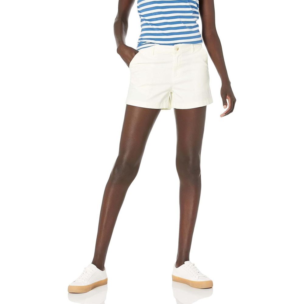 image:imageAmazon Essentials Womens MidRise SlimFit 35 Inch Inseam Stretch Cotton Khaki ShortsCream