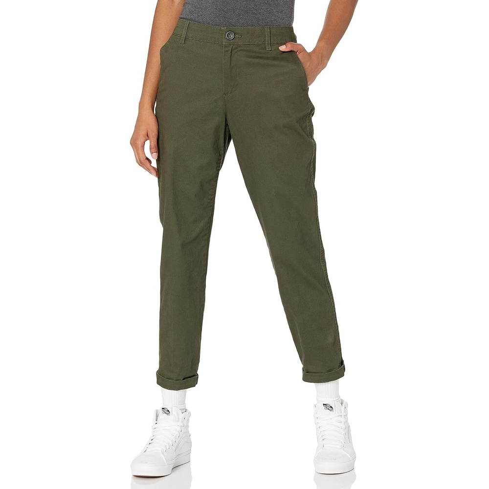 image:imageAmazon Essentials Womens MidRise SlimFit Stretchy Khaki Pants Available in Plus SizeDark Olive