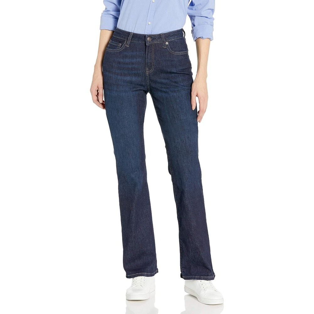 image:imageAmazon Essentials Womens MidRise Stretchy Slim Bootcut Jeans for Ladies Flared Leg Pants Discontinued ColorsNew Dark Wash