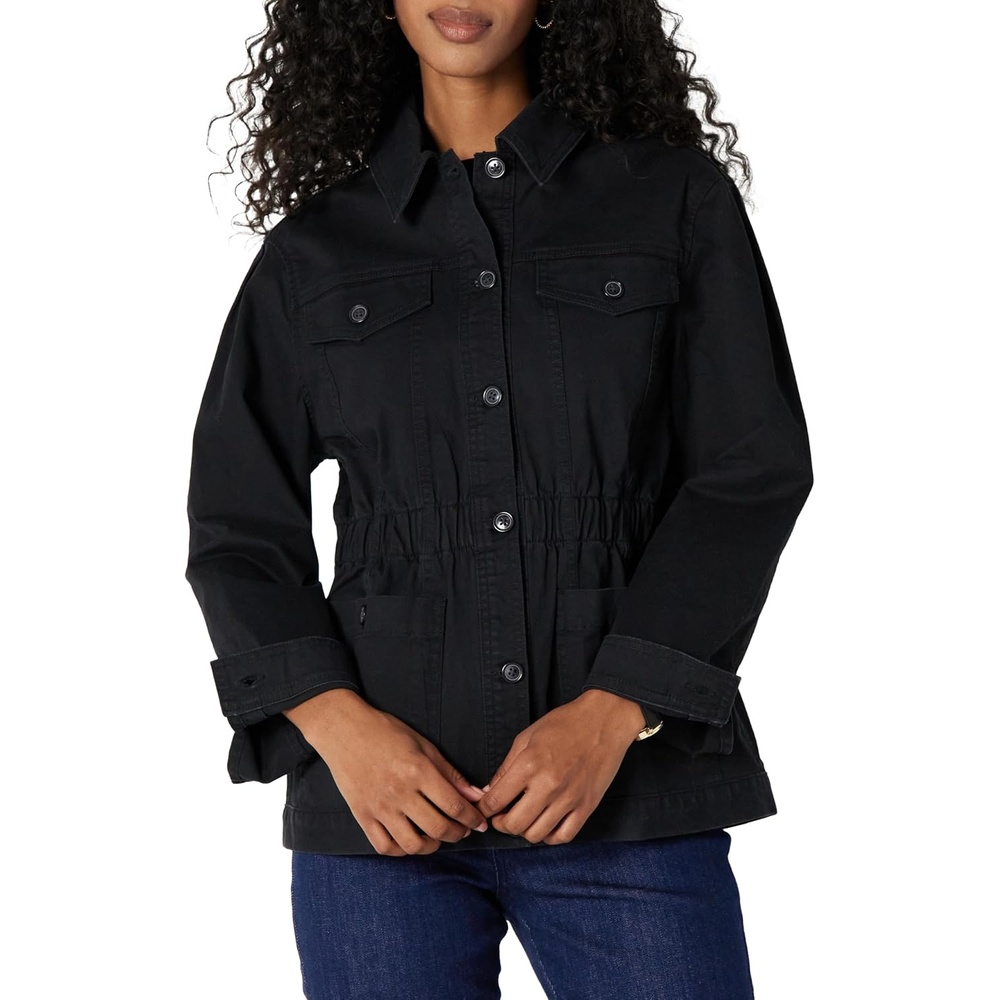 image:imageAmazon Essentials Womens RelaxedFit Dropped Shoulder Midweight Cotton Twill JacketBlack