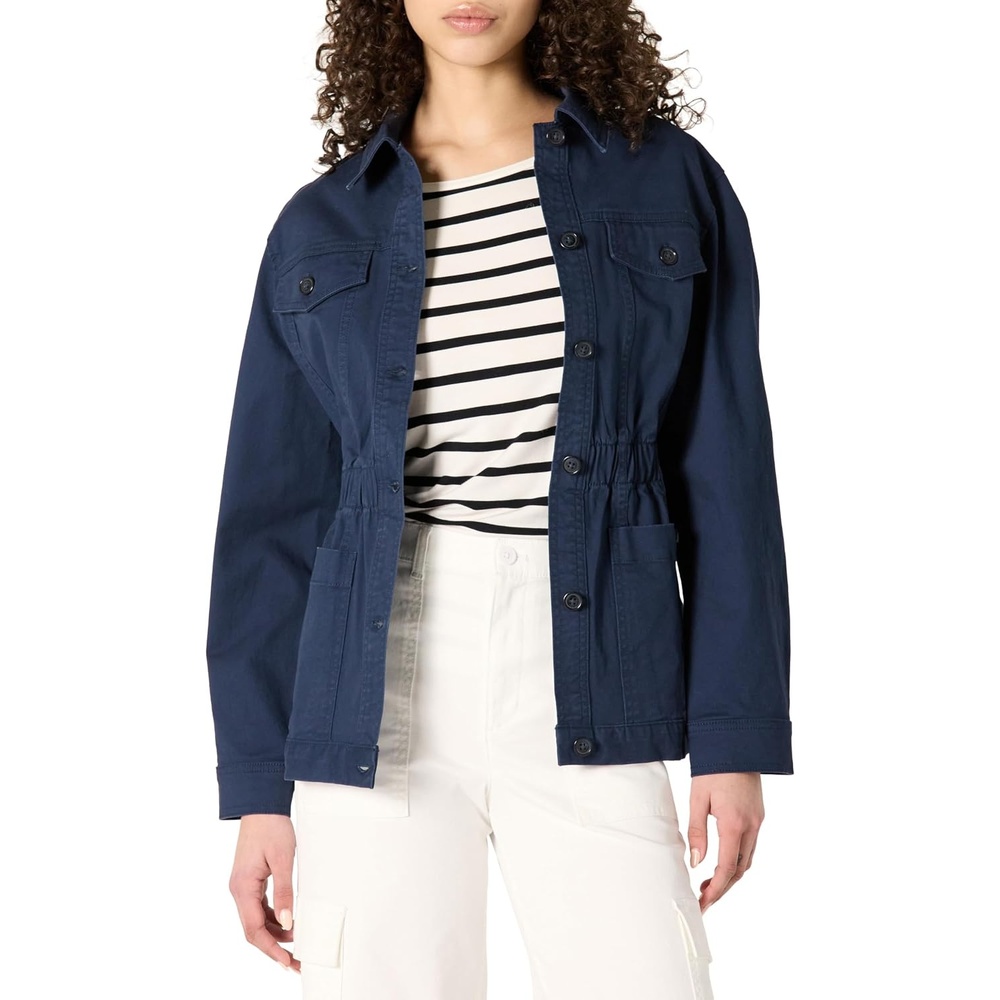 image:imageAmazon Essentials Womens RelaxedFit Dropped Shoulder Midweight Cotton Twill JacketNavy