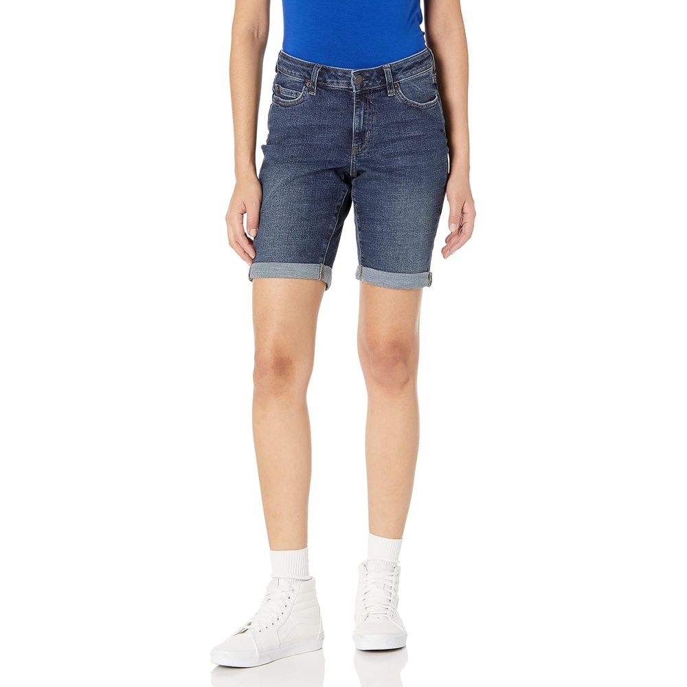 image:imageAmazon Essentials Womens Slim Fit Denim Bermuda Shorts with PocketsDark Wash
