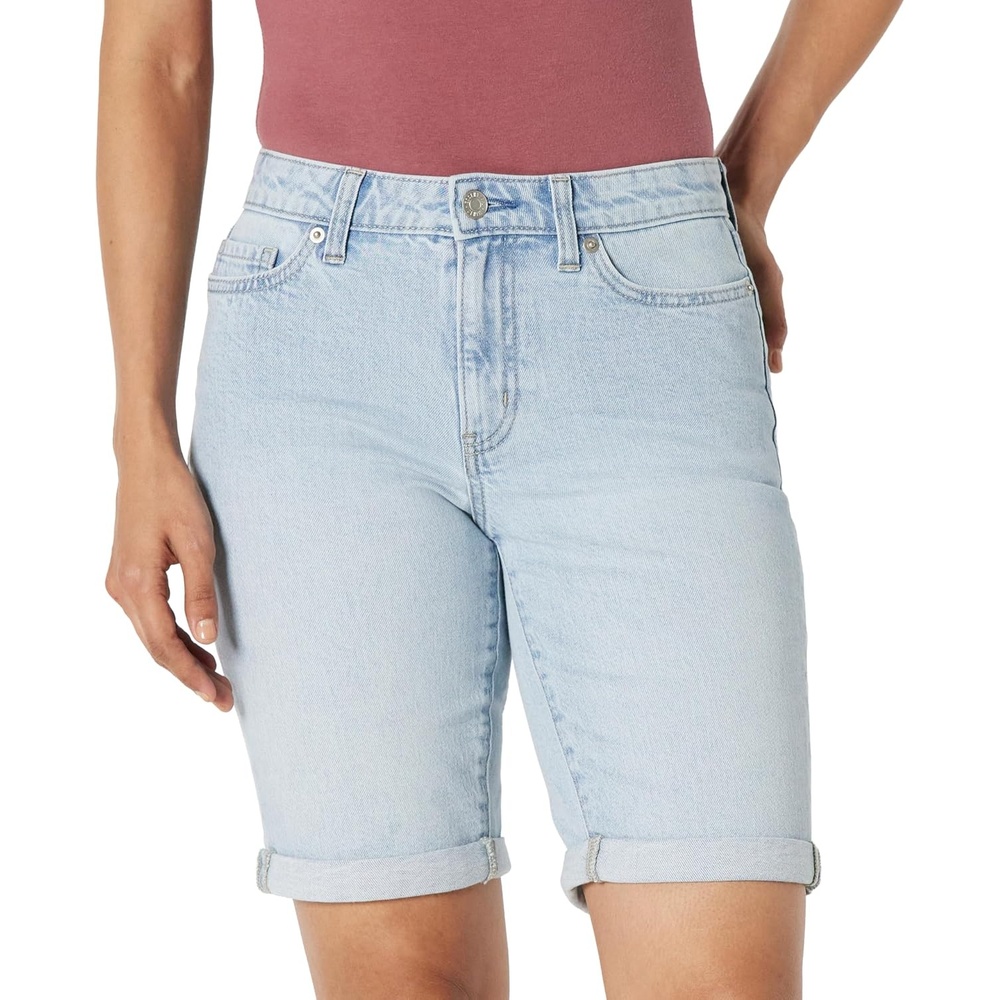 image:imageAmazon Essentials Womens Slim Fit Denim Bermuda Shorts with PocketsIced Blue Light Wash
