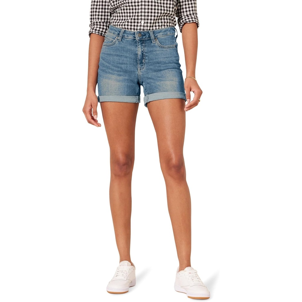 image:imageAmazon Essentials Womens Slim Fit MidRise 4 Denim ShortsMedium Wash