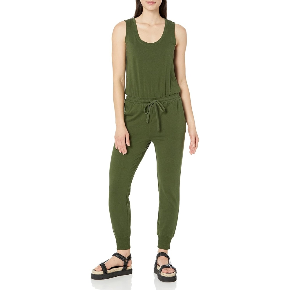 image:imageAmazon Essentials Womens Studio Terry Stretchy Jumpsuit for Exercise Available in Plus SizeDark Olive
