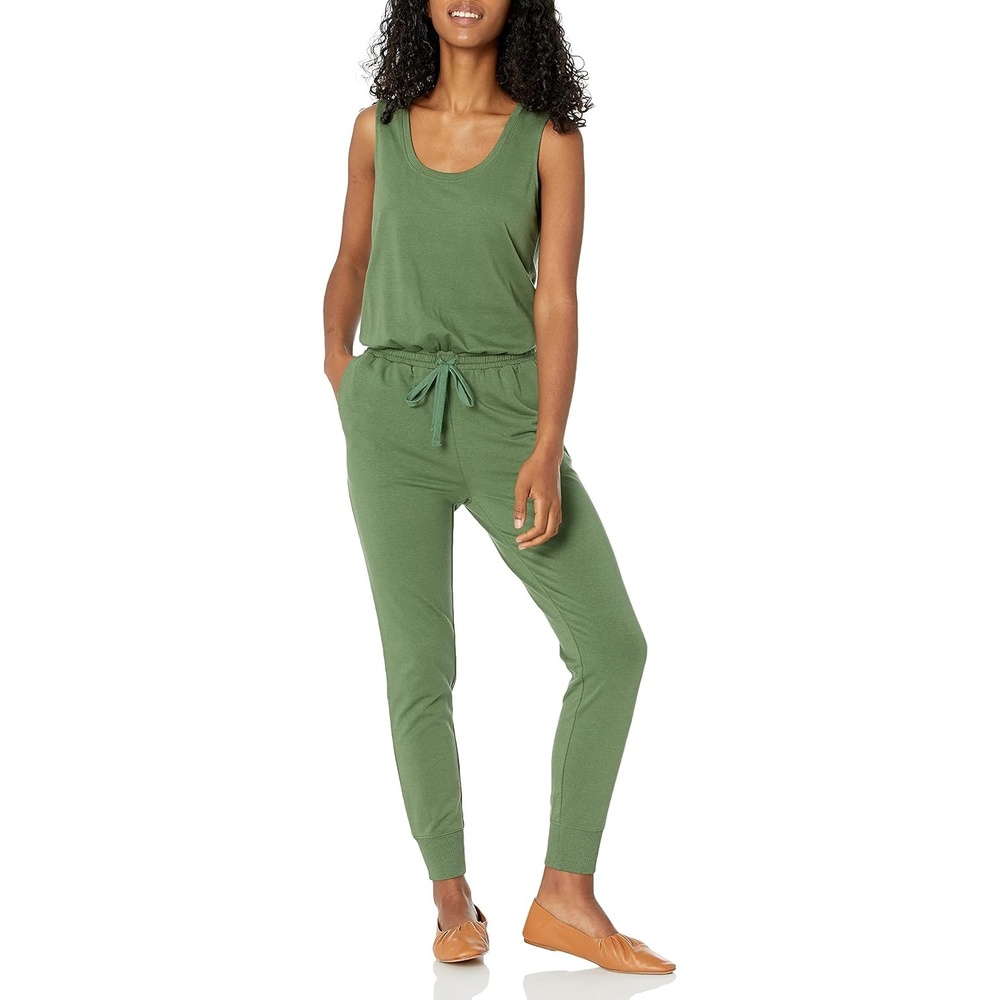 image:imageAmazon Essentials Womens Studio Terry Stretchy Jumpsuit for Exercise Available in Plus SizeMilitary Green