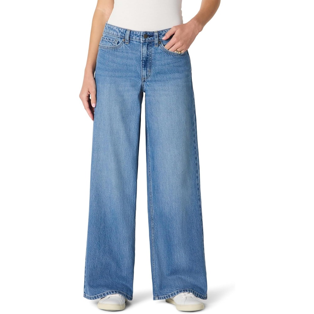 image:imageAmazon Essentials Womens Ultra Soft MidRise Wide Leg JeansSlate Blue Wash