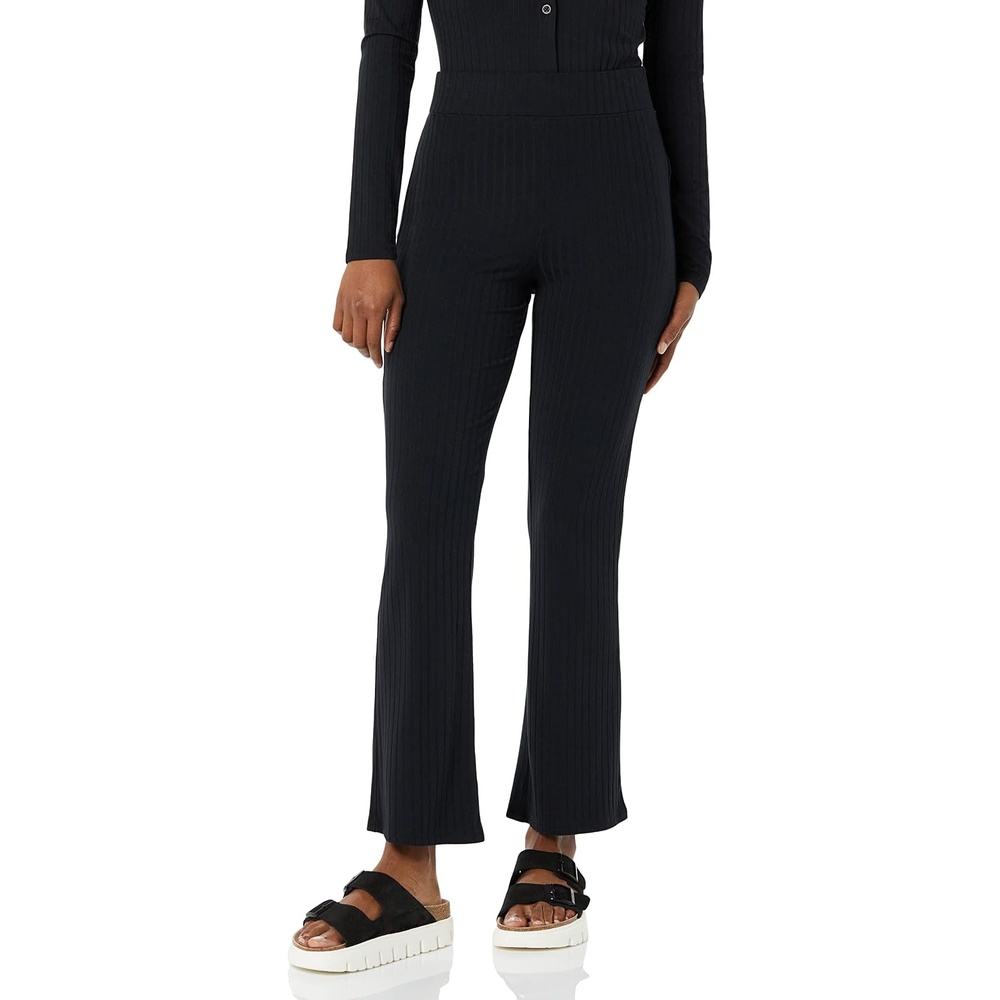 image:imageAmazon Essentials Womens Wide Rib Flared Ankle Pant Previously Daily RitualBlack