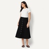 Amazon Essentials Women’s A-Line High-Rise Denim Button-Down Midi Skirt(Black)