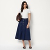 Amazon Essentials Women’s A-Line High-Rise Denim Button-Down Midi Skirt(Dark Midnight Wash)