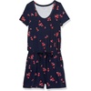 Amazon Essentials Women’s Casual Summer Short-Sleeve Scoop Neck Romper with Elastic Waist(Navy Red Tulips)