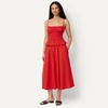 Amazon Essentials Women’s Mid-Rise A-Line Cotton Stretch Poplin Midi Skirt with Elastic Waist(Red)