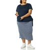 Amazon Essentials Women’s Pull-On Knit Midi Skirt with Elastic Waist, Slits(Navy  Animal Dot)