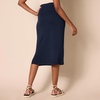 Amazon Essentials Women’s Pull-On Knit Midi Skirt with Elastic Waist, Slits(Navy)