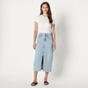 Amazon Essentials Women’s Regular-Fit High-Rise Long Jean Skirt with Slight A-line Silhouette, 5 Pocket Styling(Iced Light Wash)