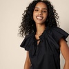Amazon Essentials Women’s Relaxed-Fit Ruffle-Neck Cotton Sateen Blouse(Black)