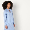 Amazon Essentials Women’s Relaxed-Fit Ruffle-Neck Cotton Sateen Blouse(Blue White Stripe)