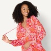 Amazon Essentials Women’s Relaxed-Fit Ruffle-Neck Cotton Sateen Blouse(Bright Poppy Red Folk Floral Multi)