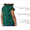 Amazon Essentials Women’s Relaxed-Fit Ruffle-Neck Cotton Sateen Blouse(Dark Green Green Birds)