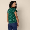 Amazon Essentials Women’s Relaxed-Fit Ruffle-Neck Cotton Sateen Blouse(Dark Green Green Birds)
