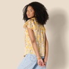 Amazon Essentials Women’s Relaxed-Fit Ruffle-Neck Cotton Sateen Blouse(Golden Yellow Folk Floral Multi)