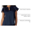 Amazon Essentials Women’s Relaxed-Fit Ruffle-Neck Cotton Sateen Blouse(Navy)