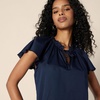 Amazon Essentials Women’s Relaxed-Fit Ruffle-Neck Cotton Sateen Blouse(Navy)
