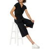 Amazon Essentials Women’s Short-Sleeve V-Neck Surplice Cropped Wide-Leg Jumpsuit with Elastic Waist(Black)