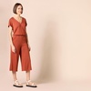 Amazon Essentials Women’s Short-Sleeve V-Neck Surplice Cropped Wide-Leg Jumpsuit with Elastic Waist(Clay)