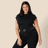 Amazon Essentials Women’s Slim-Fit Extended-Sleeve Ruched Matte Jersey Top with Mock Neck(Black)